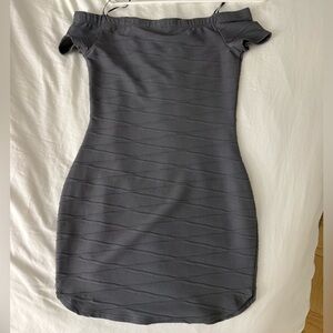 Lovely Day Charcoal Off-Shoulder Mini Dress